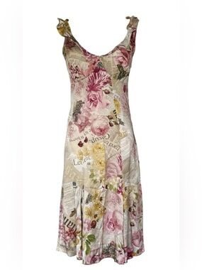 Galliano Newspaper and Floral Print Dress